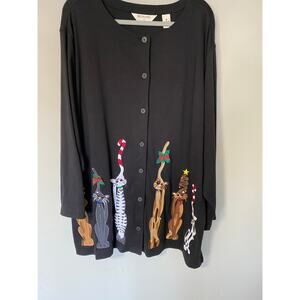 Bechamel Black Ugly Christmas Sweater Kitties Embroidered Appliqué Beaded 3X